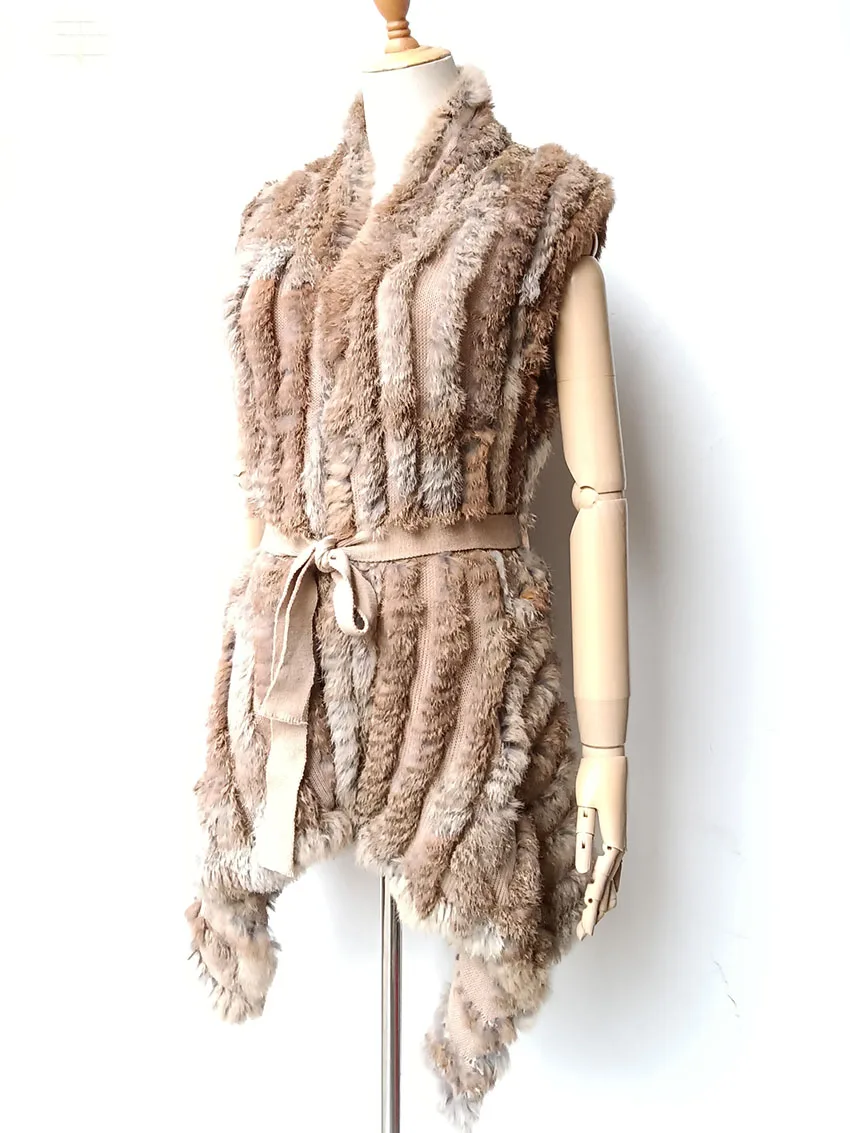 Women Real Fur Vest For 2024 Spring Genuine Rabbit Fur Vests Knitted Ladies Autumn Fur Gilet Natural Rabbit Gilets Female