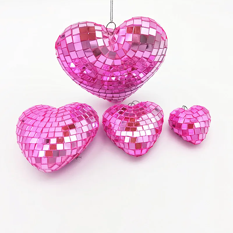 Different sizes customized colors heart shape disco ball for Christmas tree ornaments