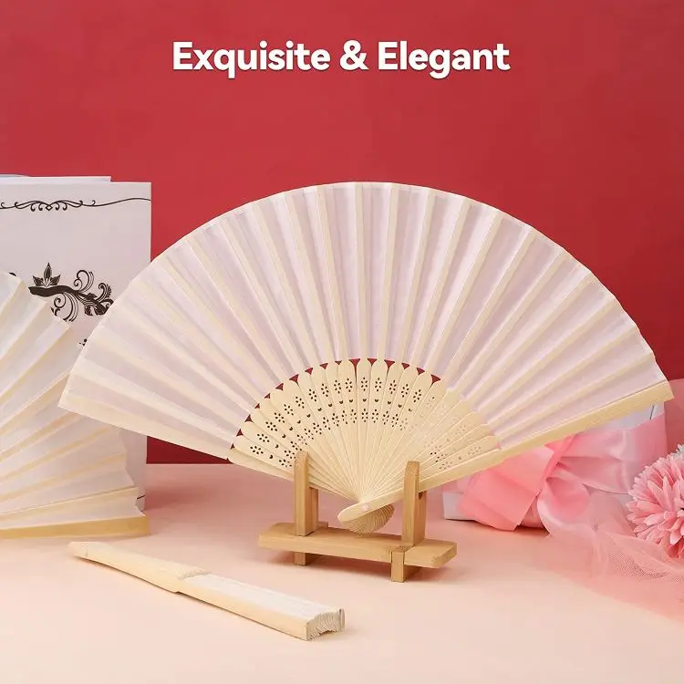 Church Wedding Gift Portable And Easy To Carry Large Asian Silk Colored Custom Hand Fan