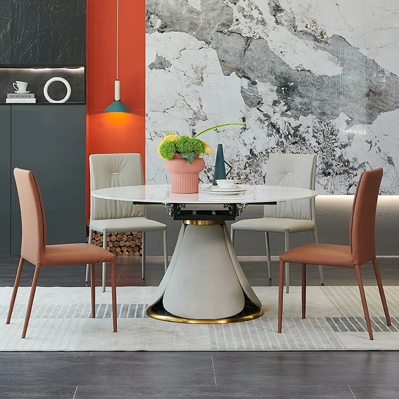 luxury round extendable dining table modern chairs for dinning table dining table set 6 seater