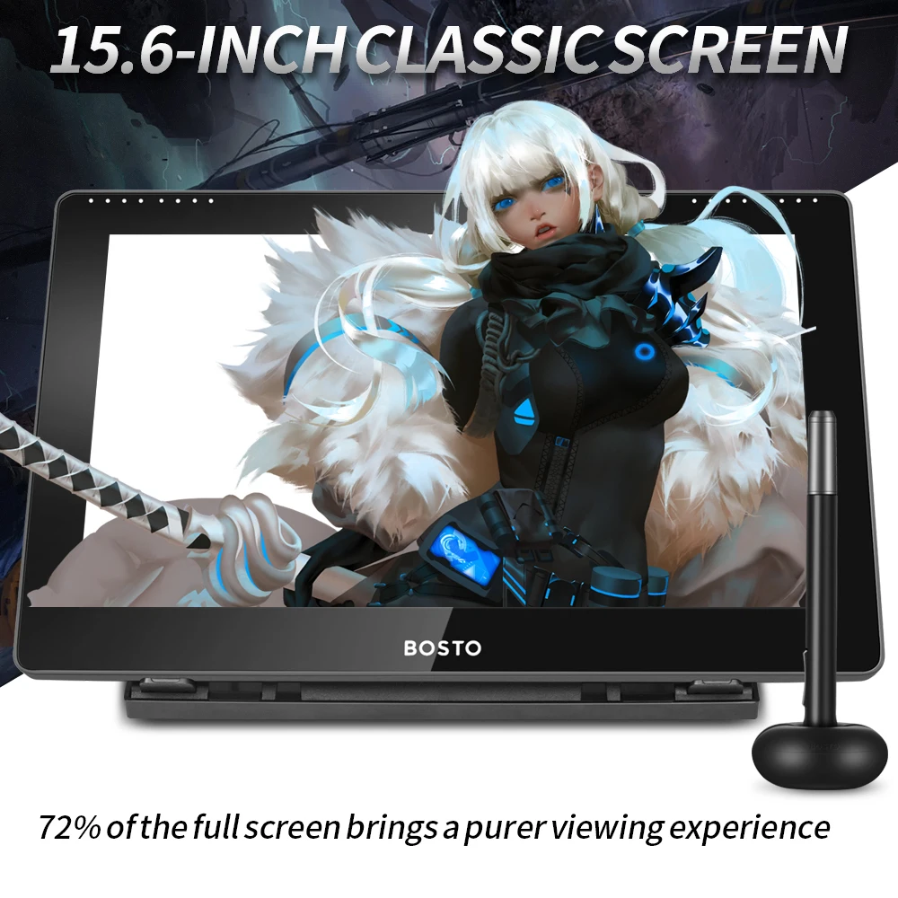 Bosto 15.6 Ips Screen Hd Lcd Monitor Battery Free Pen High Sensitivitydigital Writing Portable Graphics Drawing Tablet