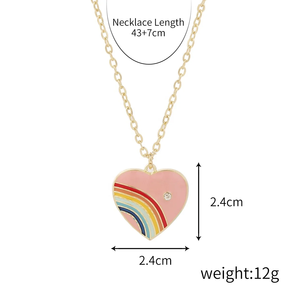 Good Quality Promotional Fashion Custom Rainbow Crystal Love Heart Pendant Healing Necklace Jewelry
