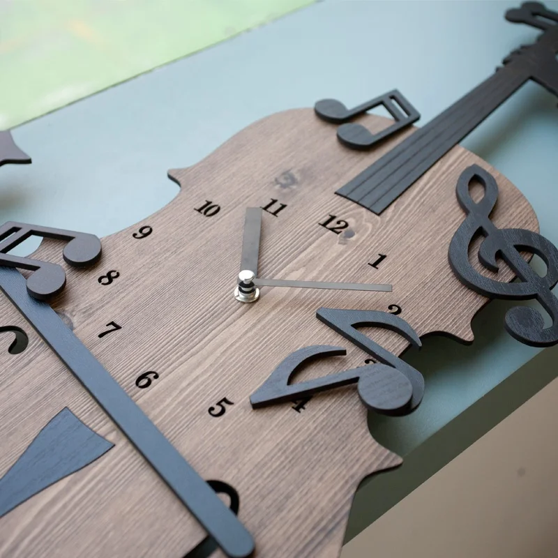 Домашние декоративные настенные часы в виде виолончели деревянные из МДФ цена от производителя