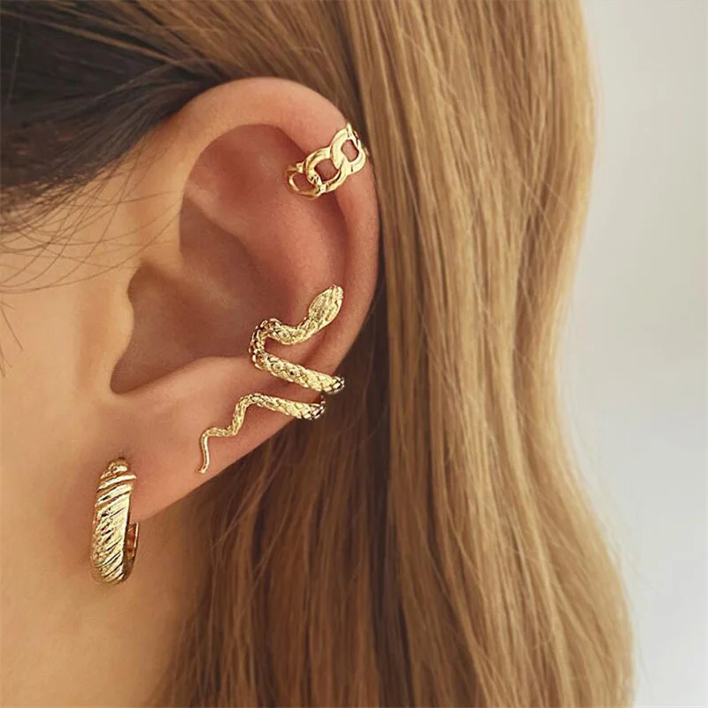 Gold Color Leaves Ear Cuff Black Non-Piercing Ear Clip Earrings for Women Men  Cartilage Earring Cuff Jewelry