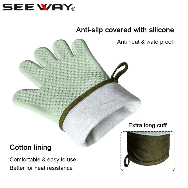 Seeway Waterproof Kitchen Silicone Smoker Grilling Cooking Baking Oven Mitts