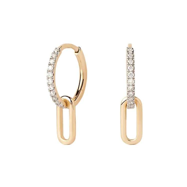 FirstMadam Trendy Hoop Earrings Hypoallegenic 18k Gold Double Circle Geometric Diamond Hoop Earring Dainty Women Minimal Jewelry