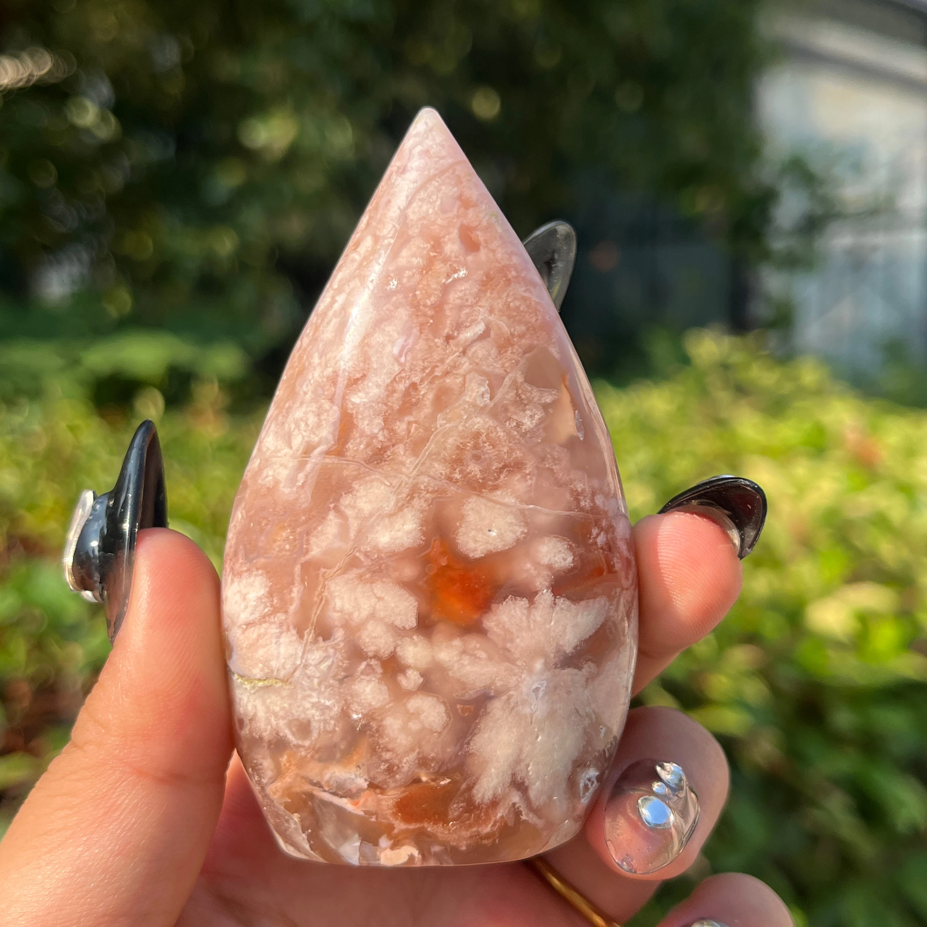 Wholesale Fanshi Natural Pink Flower Agate Teardrop Gemstone Polished Flame Crystal Crafts for Home Decoration Healing Gift