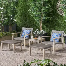 Weather-resistant Naturally Durable Acacia Wood Frame Outdoor Dinning Table Set Patio Furniture