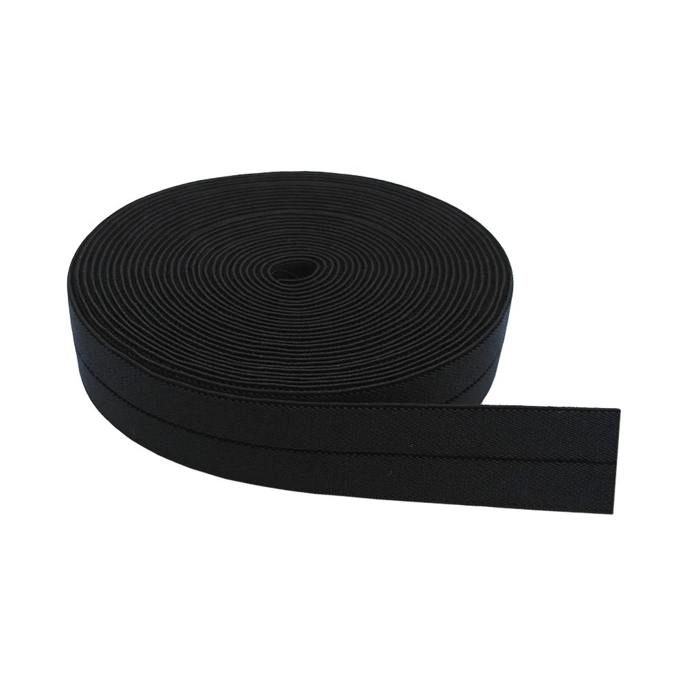 Custom 16 mm black nylon elastic band fold over polyester elastic bias tape binding tape for wig