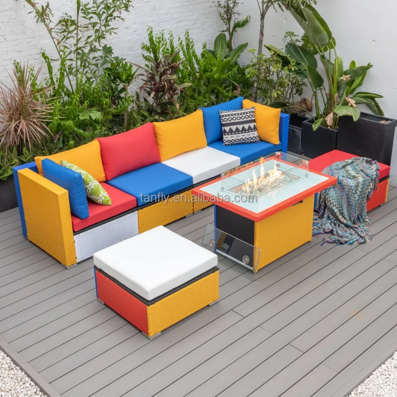 Modern Mondrian Metal Steel Backyard Furniture Garden Sofa Set Rattan Patio Furniture Set Wicker Outdoor Furniture Garden Set