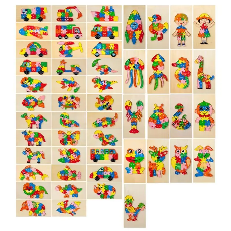 Best-Selling Unisex 3D Wooden Dinosaur Puzzles cartoon Educational Montessori Toy Kids Babies Kids Learning Developmental Gift
