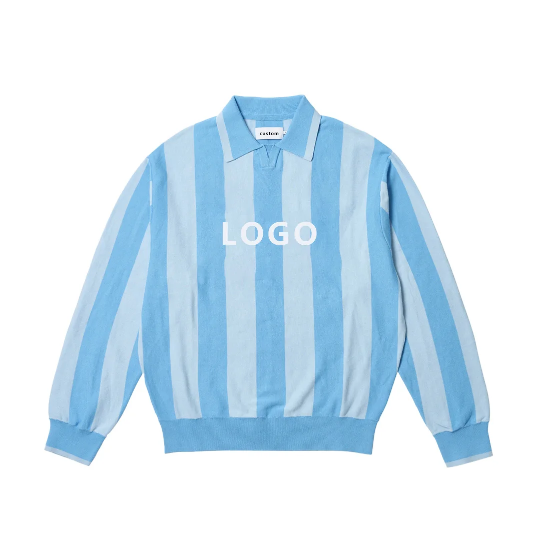 Wholesale High Quality Fashion Men Custom Logo Pullover Knitted  stripe Long Sleeve Polo Shirt Sweater