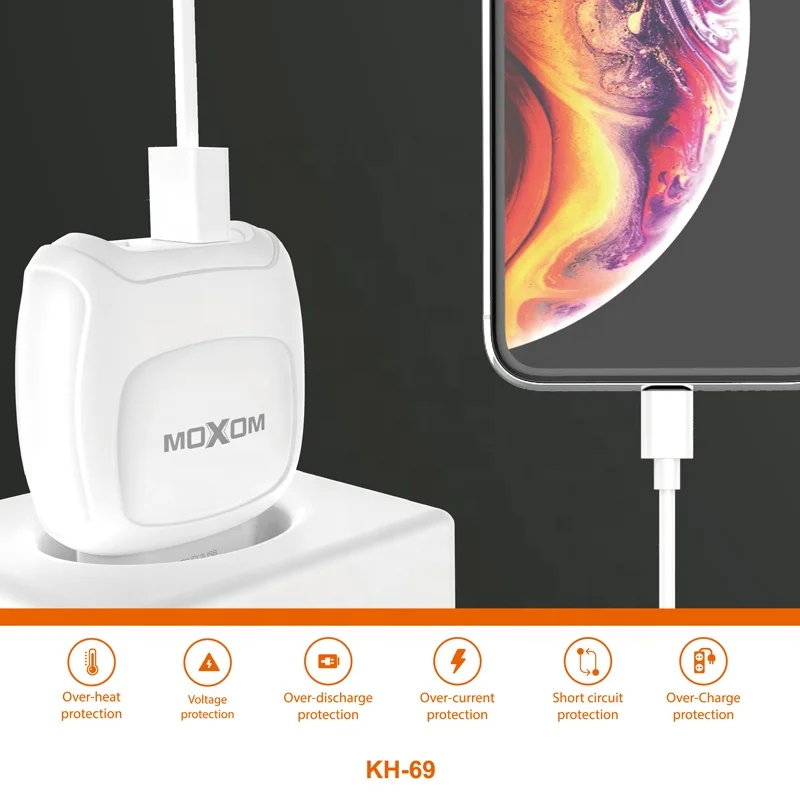 MOXOM Trending Product 2 USB Ports Wall charger set 2.2A Phone Charger Plug For iPhone with Cable