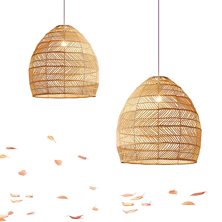 Popular Wholesale Natural Bamboo Material Handcraft Lampshade Led Lights Restaurant Handmade Rattan Ceiling Light Pendant Lamp