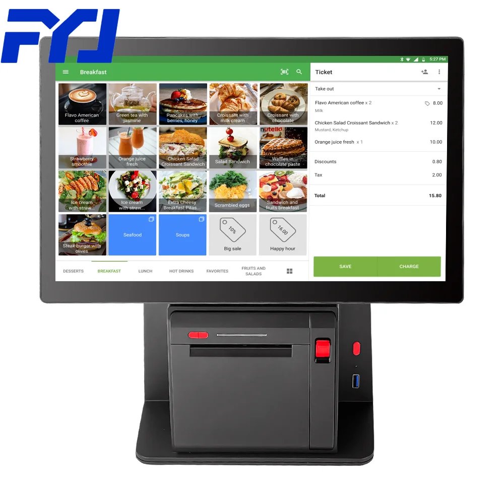 FYJ-F2 14' Windows 10 Dual Touch Screen Billing Terminal Pos Tablet Machine All-in-one Retail Store Cash Register Pos System
