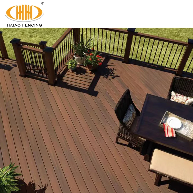 Haiao Co Extruded Customizable Composite Wood Decking Waterproofing Plastic Roof Deck Outdoor Wpc Flooring Board Decking