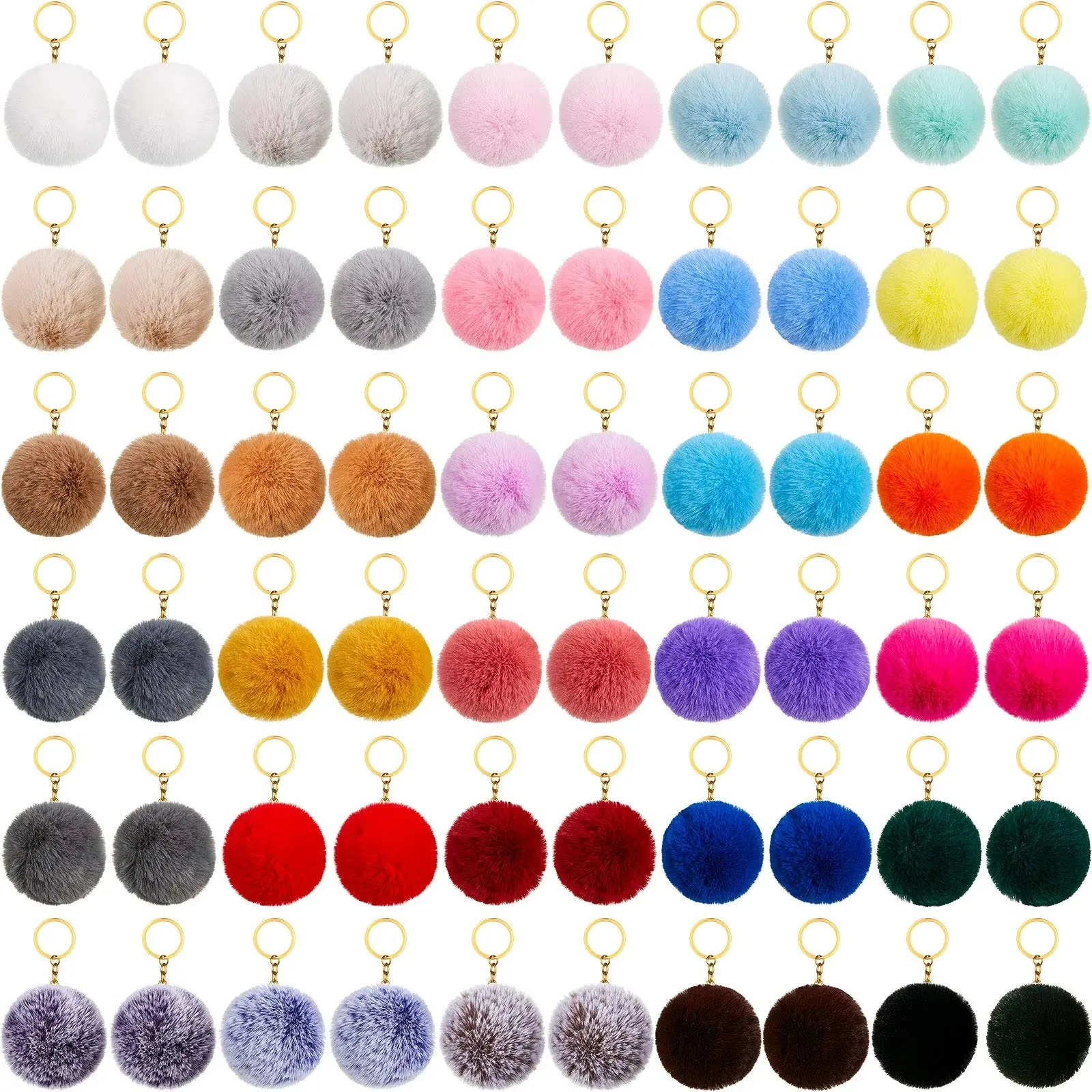 Wholesale 60pcs Colorful Pom Pom Keychain Puff Ball Keychain Faux Fur Key Ring