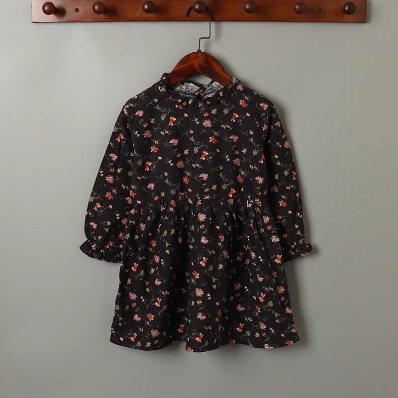 Factory Wholesale Kids Clothing Girls Floral Dress Knit Cotton & Woven Fabric Autumn and Winter Fall Girl dress