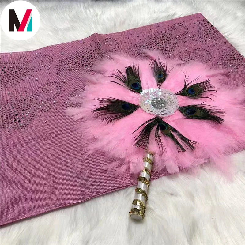  Оптовая продажа африканские камни и бусины aso oke gele Нигерия фанаты из зеленых перьев для женской
