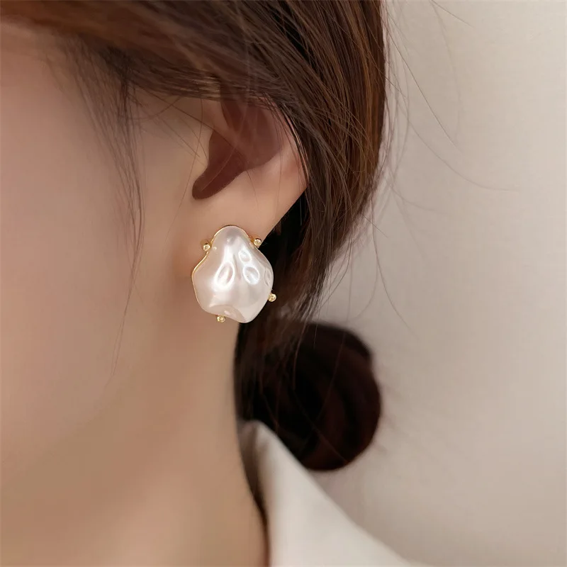 Fashion Earrings 2023 Geometric Ear Stud Sterling Silver Post Big Large Baroque Pearl Earrings