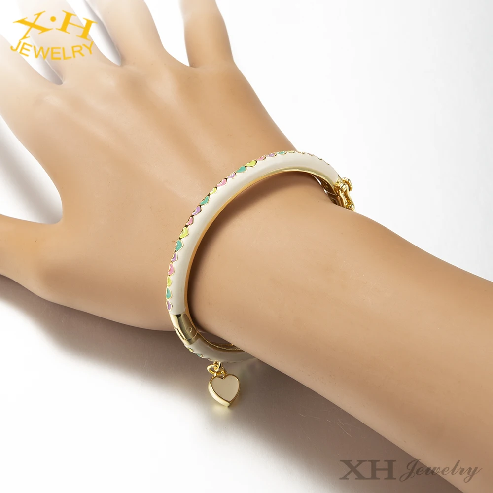 High Quality Kids Jewelry Colorful Love Heart Flower Enamel Brass Bangle Gold Plating