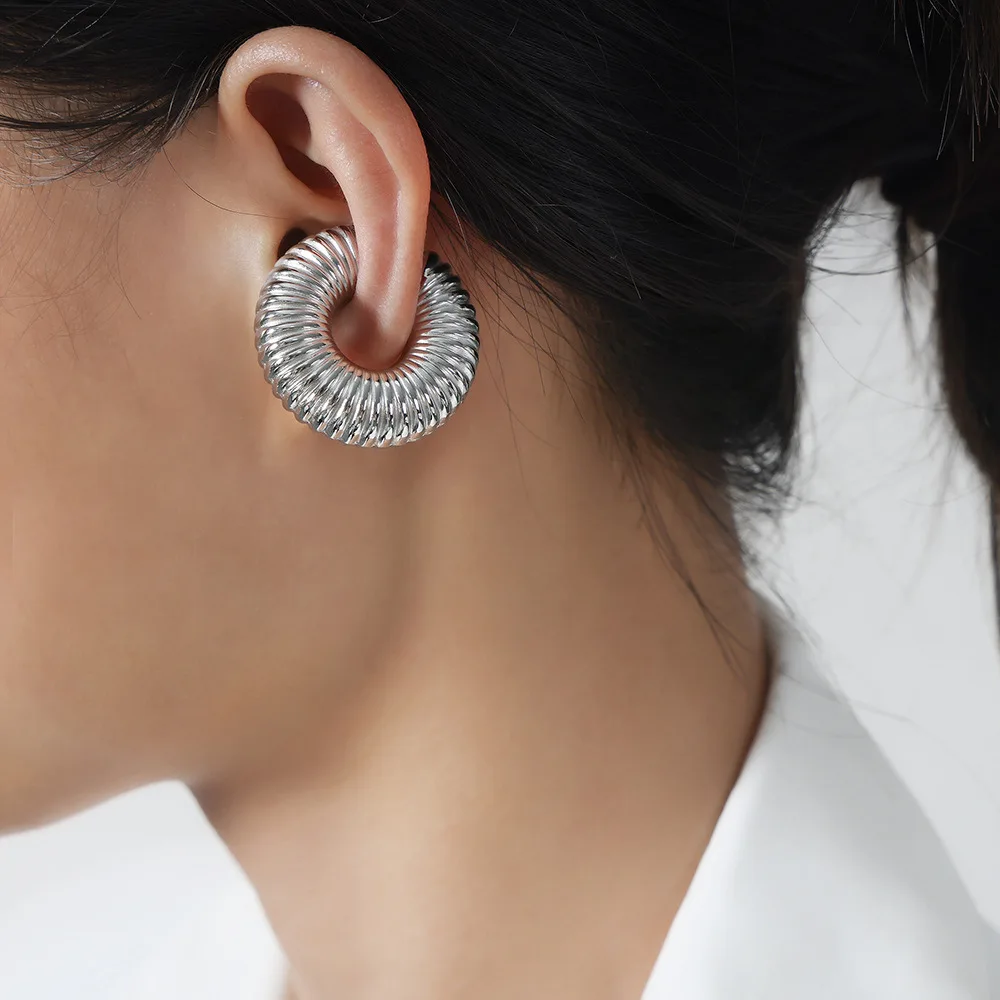 Custom Jewelry Non Piercing Tube Huggie Stainless Steel Clip On Earring Chunky Ear Cuff Earrings