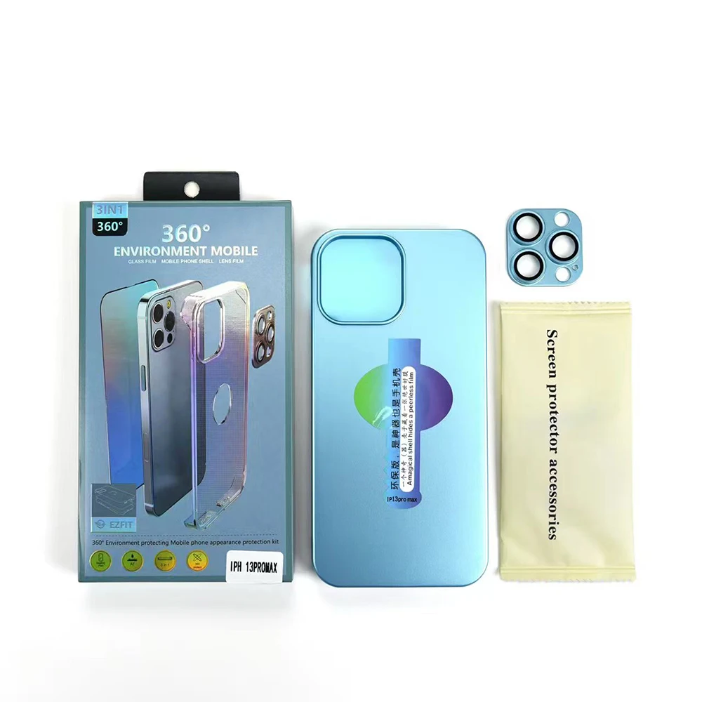 3 in 1 360 Degree Full Protection Set Cover Camera Lens Screen Protector With TPU PC Phone Case & Bags