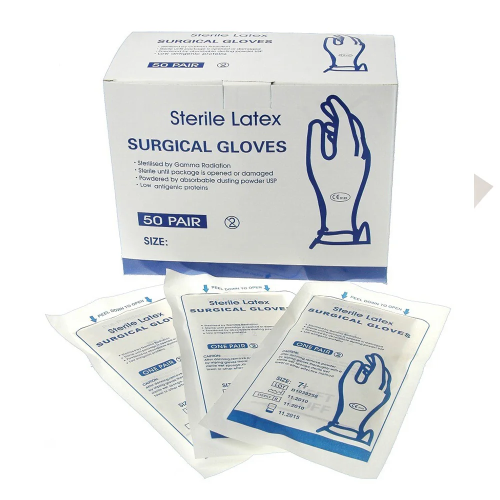custom hand specific sterile disposable guante de latex rubber examination medical surgical hospital without powder gloves