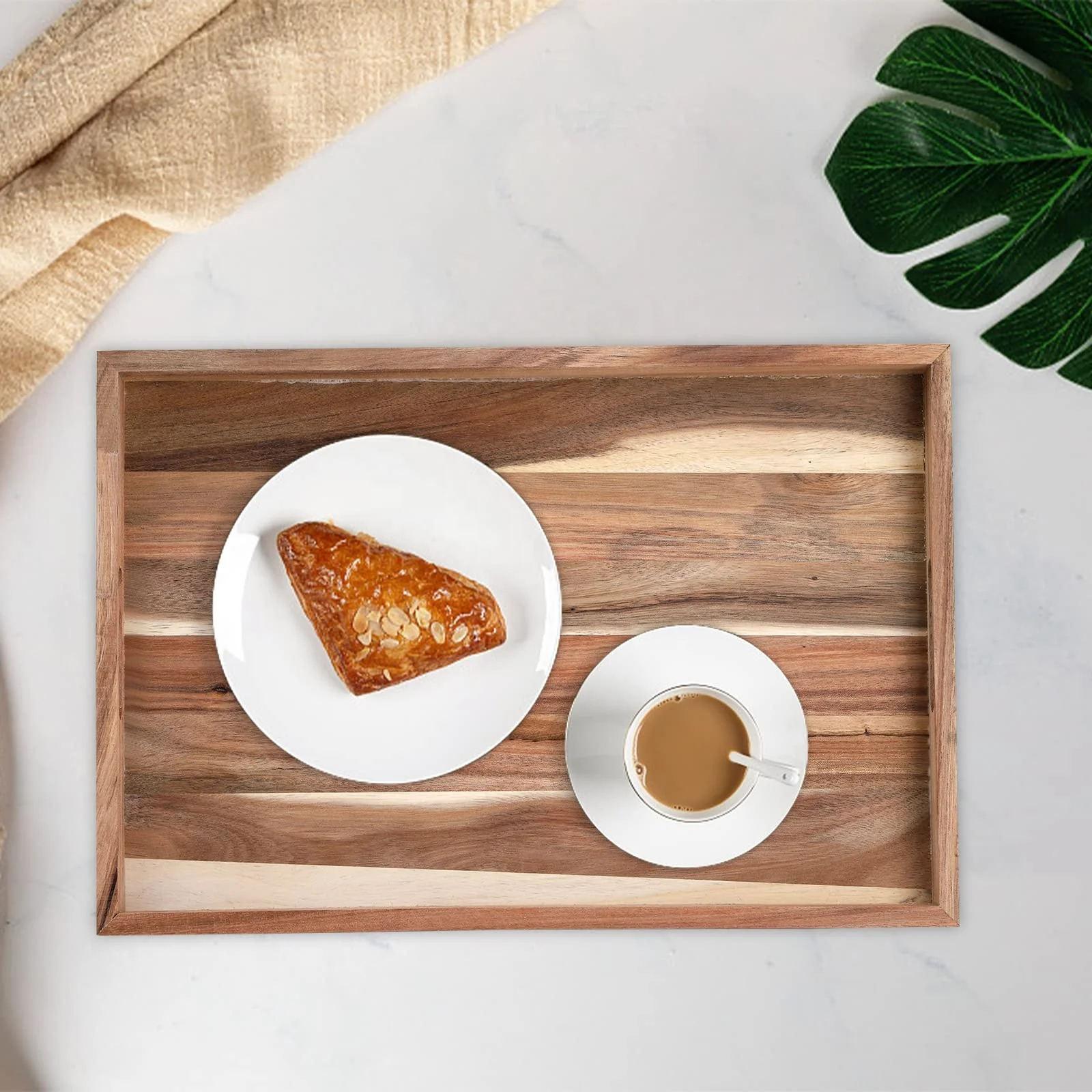 Selling modern country farmhouse Home Vintage brown acacia wooden breakfast food service tray portable wood serving tray