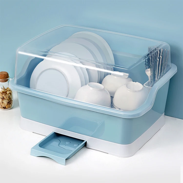 Kitchen household bowls plates cupboard plastic storage box tableware dish drain rack with lid