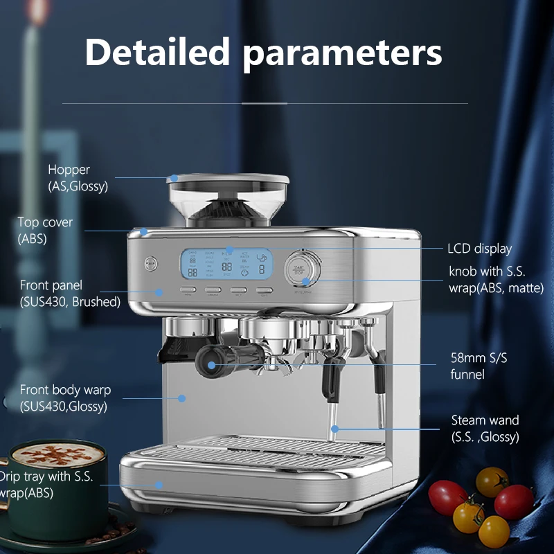 LED display 15 bar pressure 58mm funnel commercial bean to cup coffee machine italian automatic coffee makers