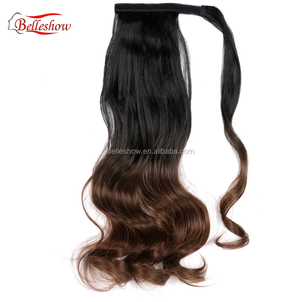
Belleshow Easy To Wear Many Different Color Ombre Silk Curly Faux Fiber Hair Synthetic Wrap Around Magic Paste Ponytail 