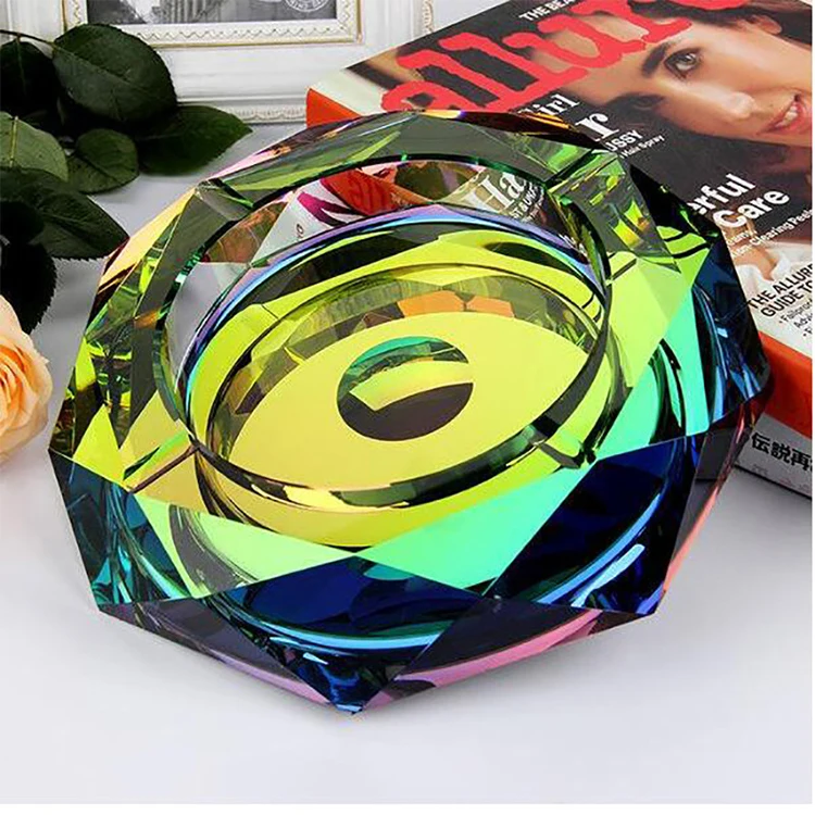 Personalized Custom Printed Logo K9 Crystal Cigarettes Cigars Octagon Large Glass Pocket Coating Crystal Ashtray