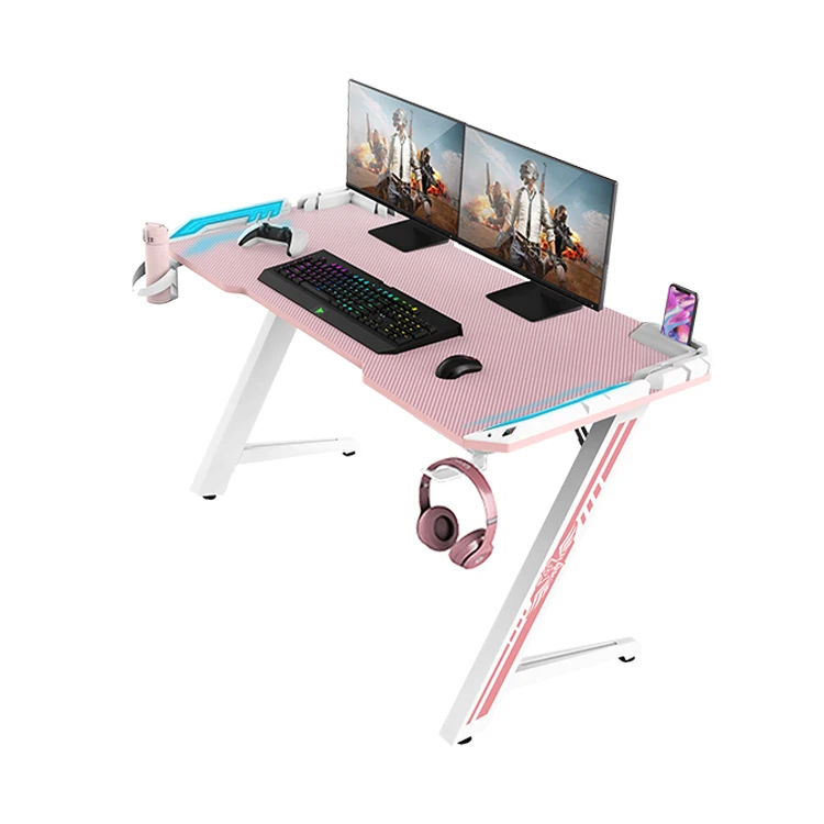 Factory Custom 100cm RGB LED Gaming Desk With Headphone Hook Modern Large Top Ranking E-Sports Computer Desk For Gaming PC