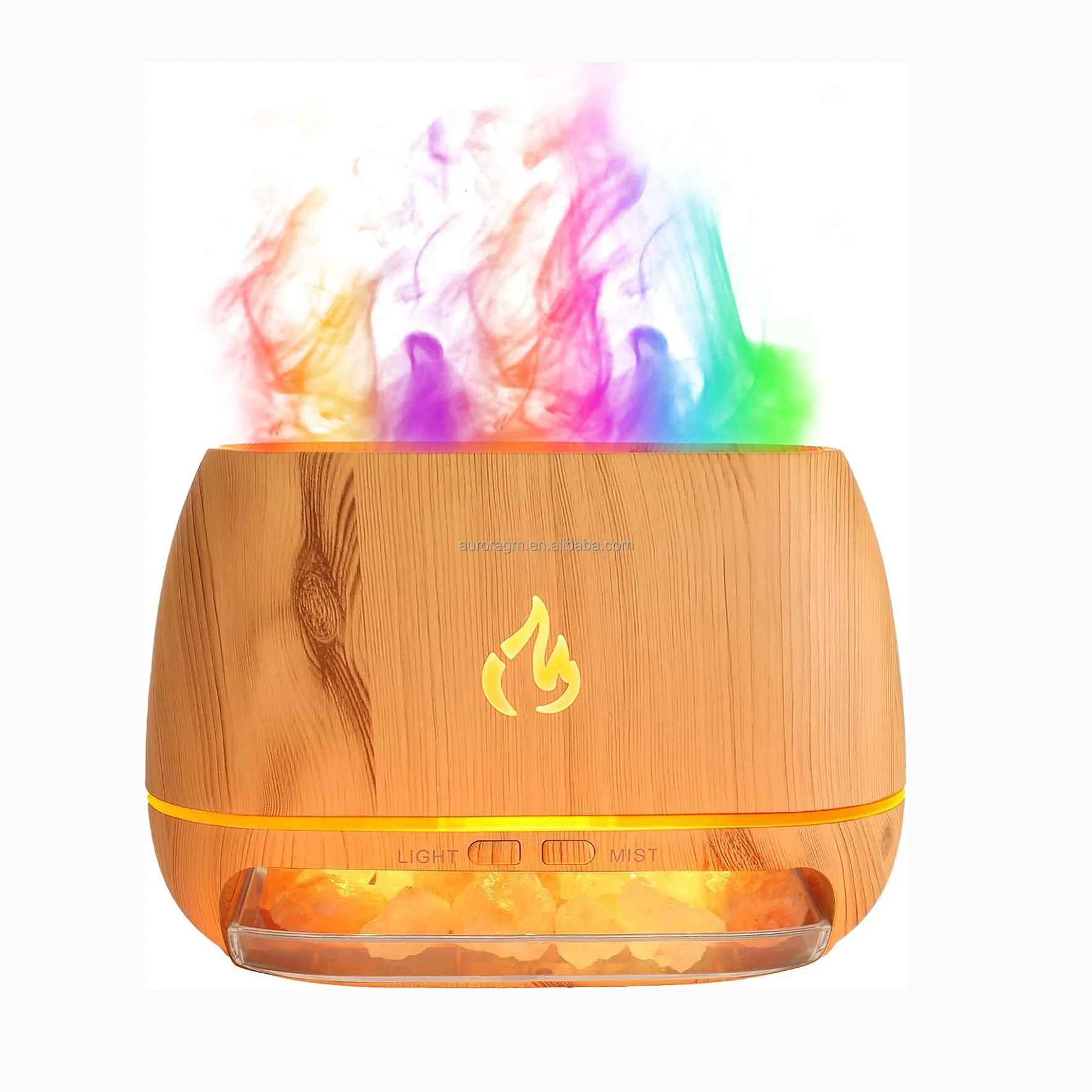 Factory OEM Himalayan Salt Lamp Scent Diffusor Ultrasonic Cool Mist Simulation 3D Fire Flame Effect Humidifiers Aroma Diffuser