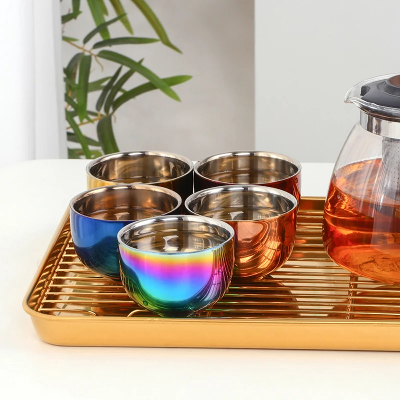 Tea Service Set Tea Sets Stainless Steel Golden Copper Color Chinese Kung Fu Tea Table Set