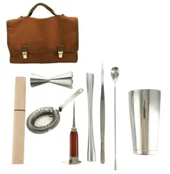 Профессиональные пользовательские Серебряный адвокатское сословие нержавеющей стали набор инструментов 9 шт портативный подарок дорожная Бармен Комплект со складной холщовый мешок