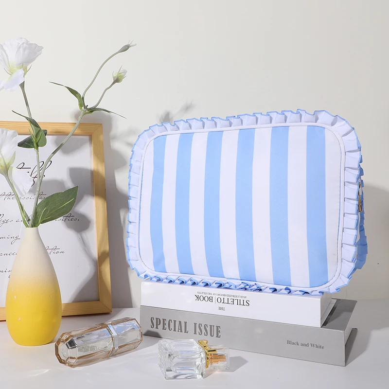 Gingham Ruffle Customized Make Up Toiletries Bag Wholesale Travel Bag Personalized Cosmetic Bag