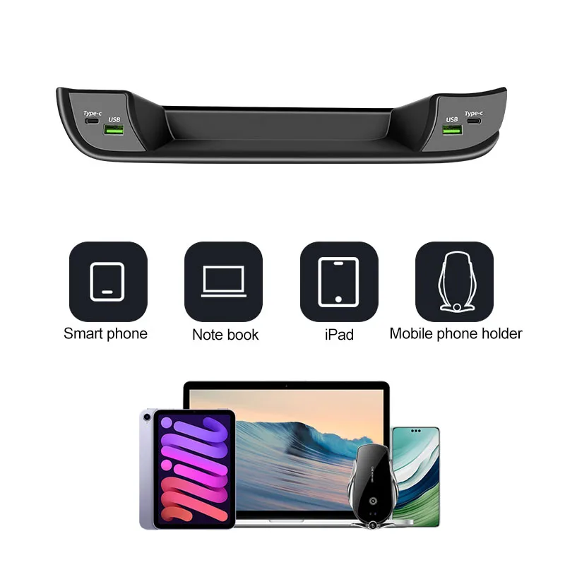 90W High Quality Fast Chargers Expansion Dock Car Charger 4 ports  USB Hub Docking Station for Toyota Highlander Crownkluger