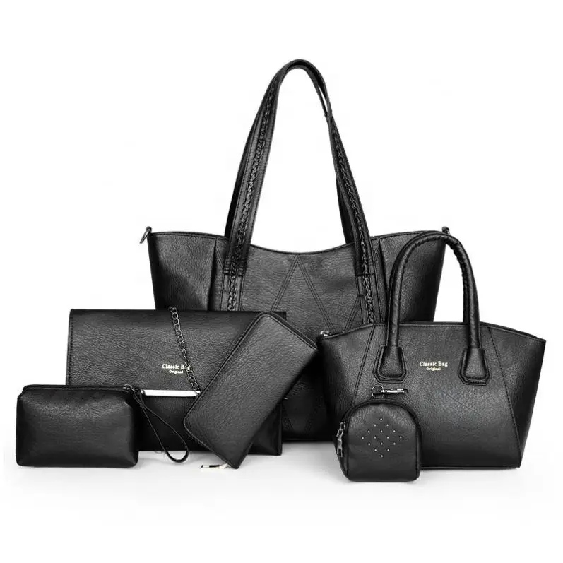 
high quality Trapeze purse bag classic Messenger bag handbag 5 color ladies PU bag 6 pieces set handbag 