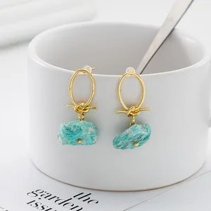 2023 ins jewelry Amethyst quartz rose quartz Raw Hoop Earrings Genuine Rough Gemstone chips Crystal Healing earrings