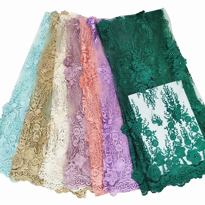 factory price China lace soft bridal 3d embroidered lace fabric with stones