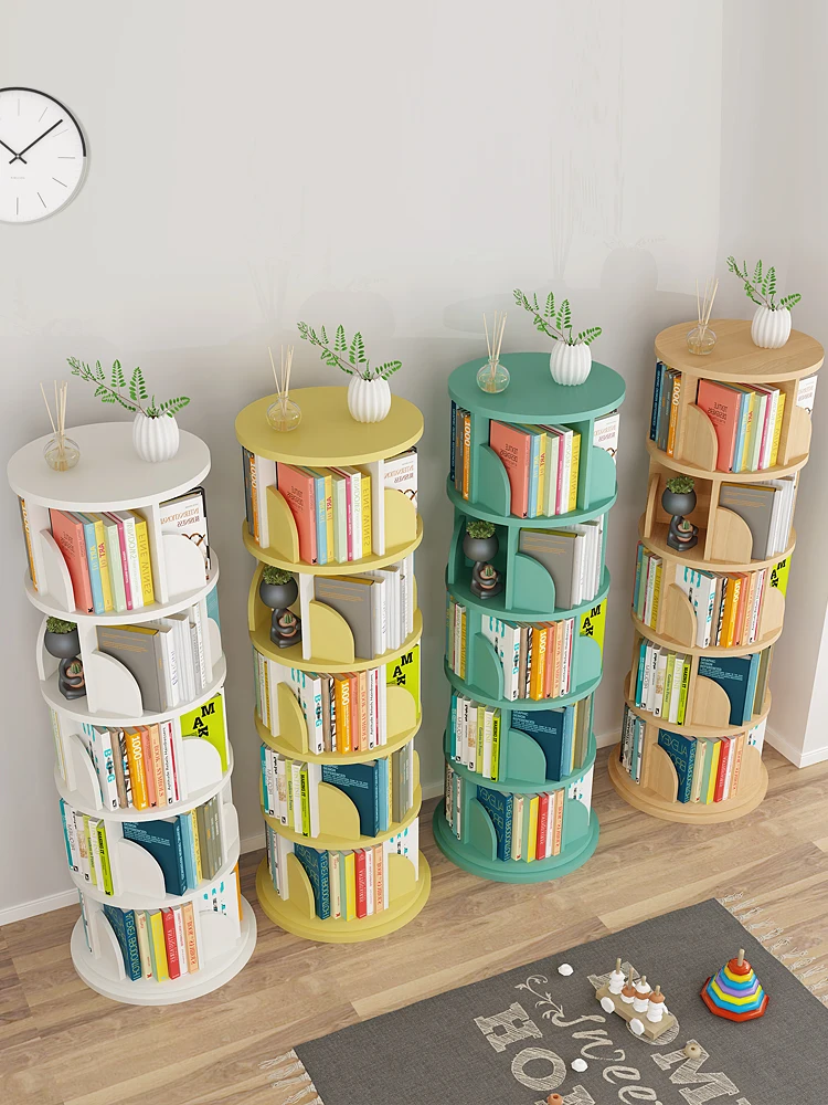 solid color Rotating bookshelf floor 360-degree simple book shelving for children student bookcase