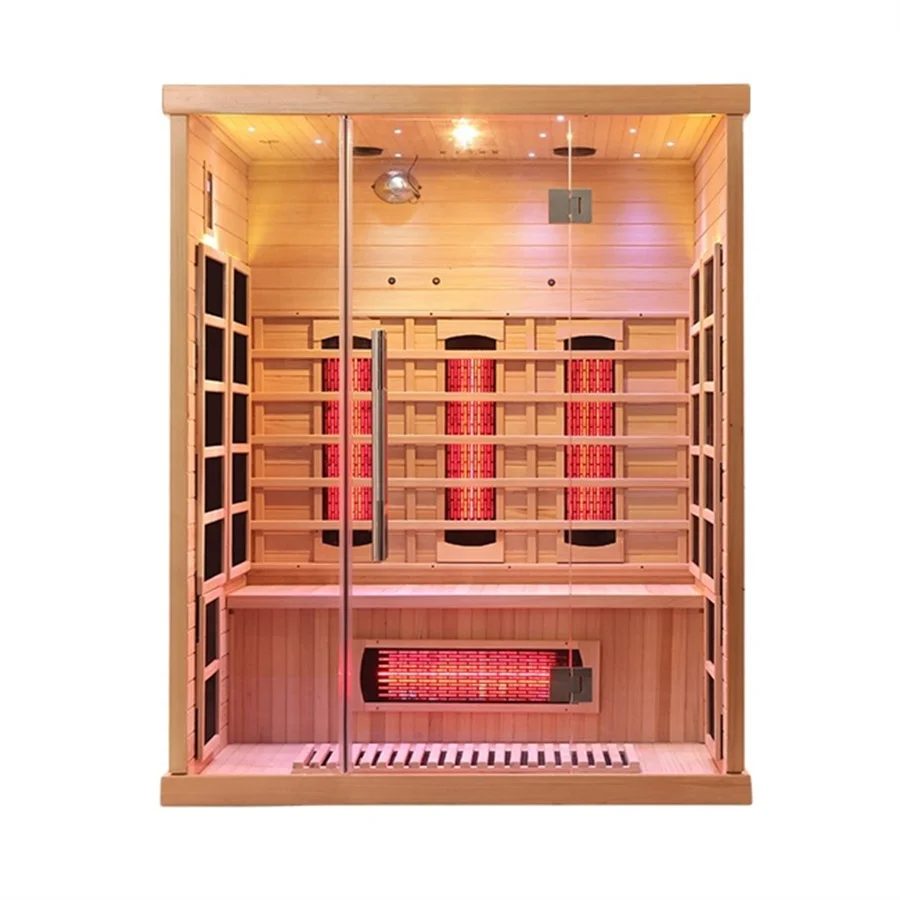 New Design Infrared Indoor Sauna Steam 3 Person Infrared Sauna Room Hammam Wood Sauna Cabinet with Hemlock