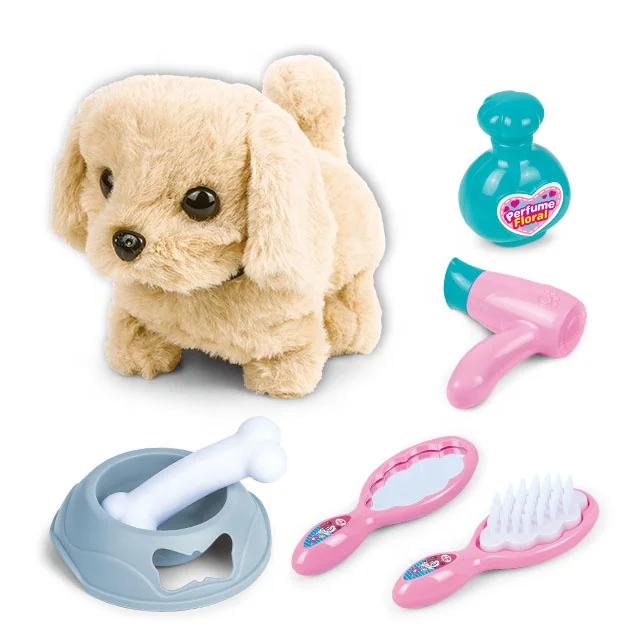 Battery operated Stuffed animal toys electric pet dog walking  with sound for plush toys kid hair beauty set