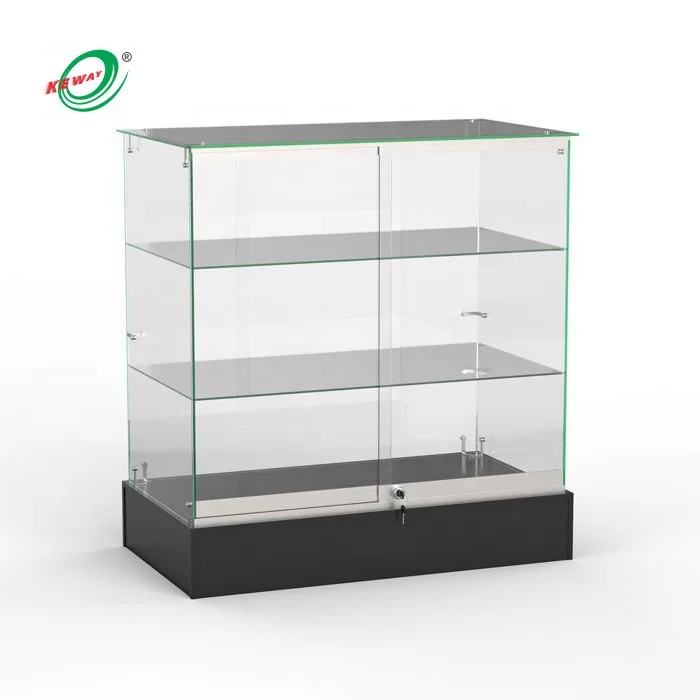 Keway 3 Shelf Tempered Glass Counter Display Racks Showcase Storage Shelving Glass Cabinet for Retail Convenience Grocery