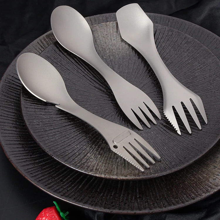 Pure Titanium Light Weight Multifunctional Outdoor Camping Spoon Fork Travel Cutlery Custom Logo Spork