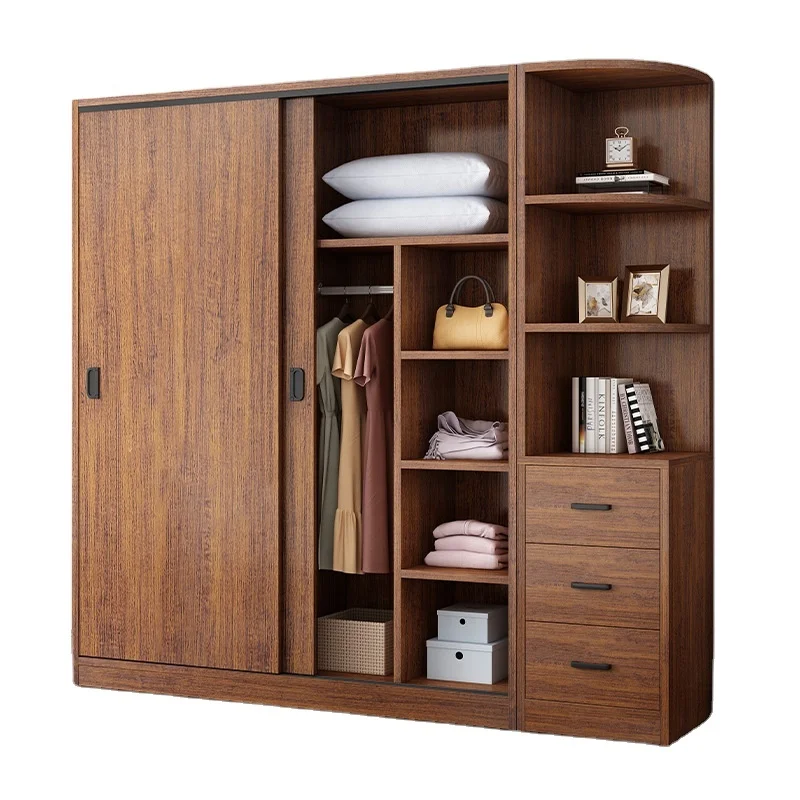 Modern Simple Home Bedroom Rental Room with Solid Wood Storage Wardrobe