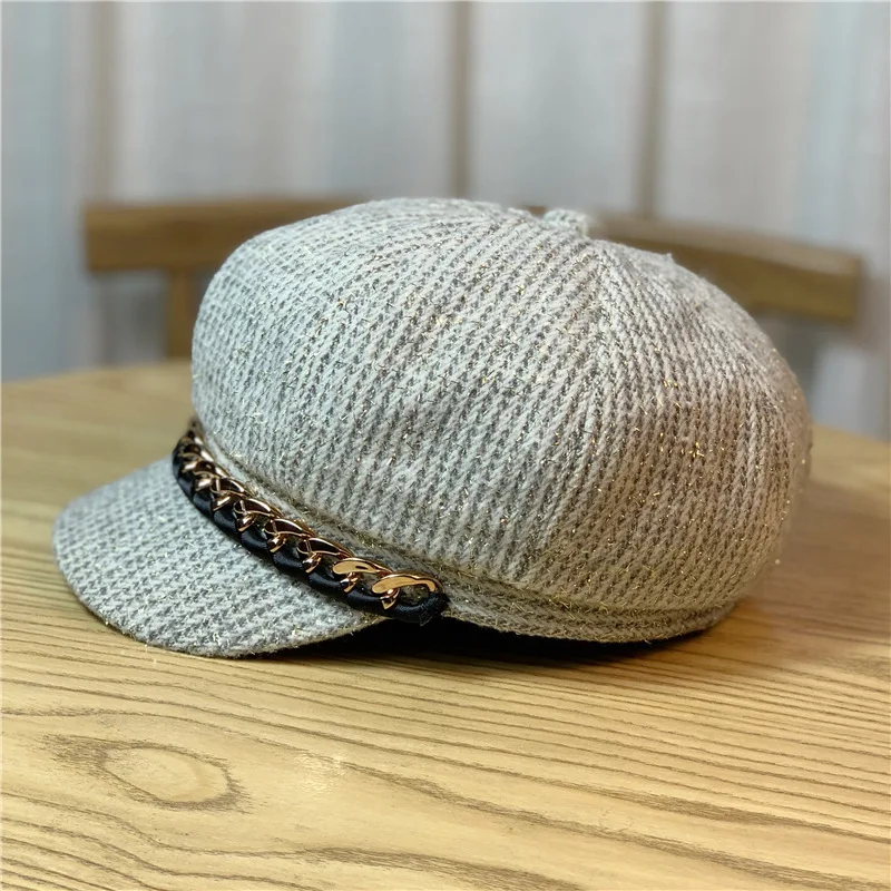 Новое поступление берет с полосатым утиным языком осенне-зимняя восьмиугольная шапка ретро кепка газетчика художника