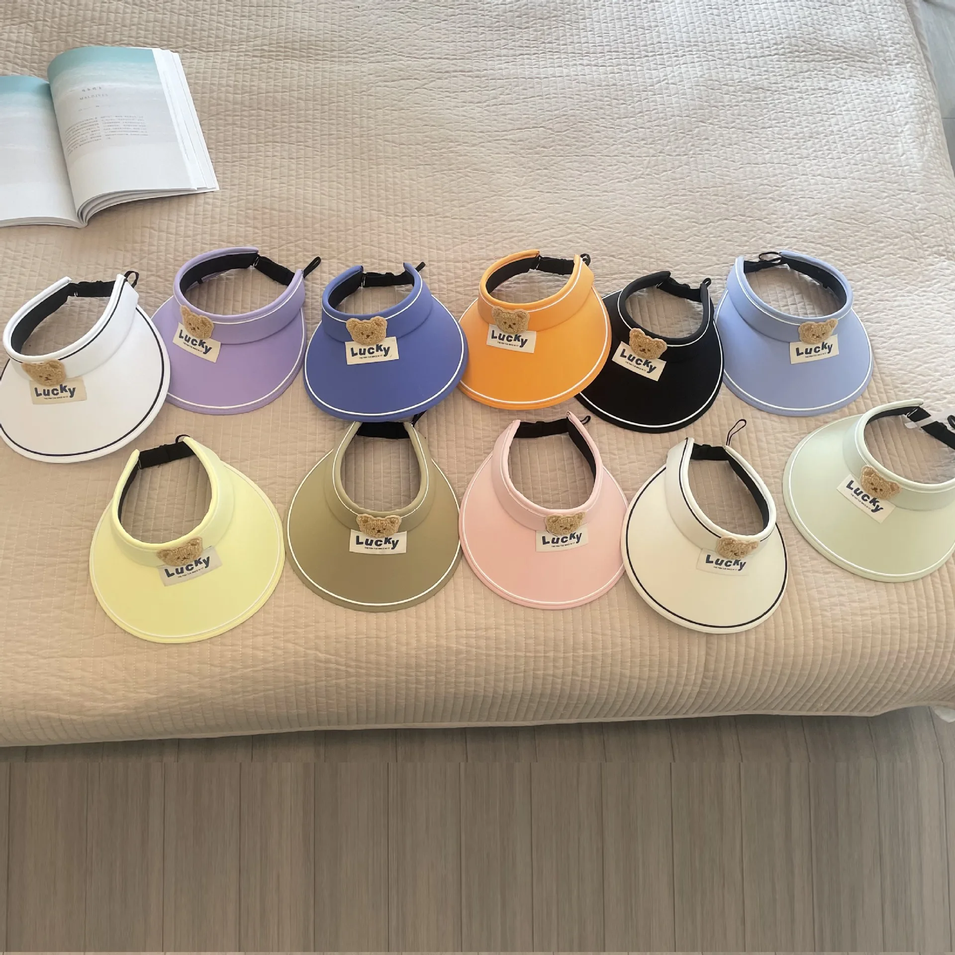 Children empty top cotton printed cute cap wide brim kids UV protection outdoor Sunvisor